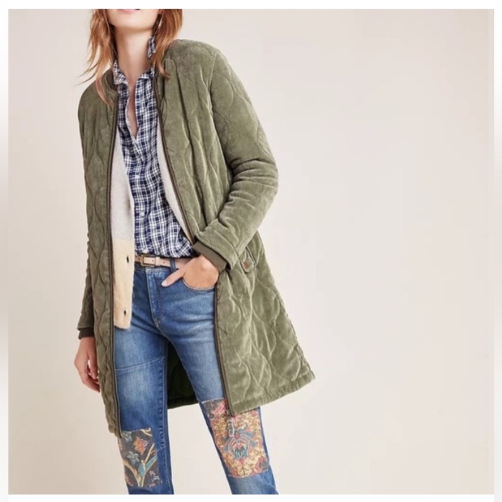 Anthropologie Green Quilted Coat